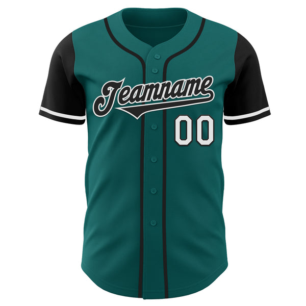 Custom Teal Black-White Authentic Two Tone Baseball Jersey