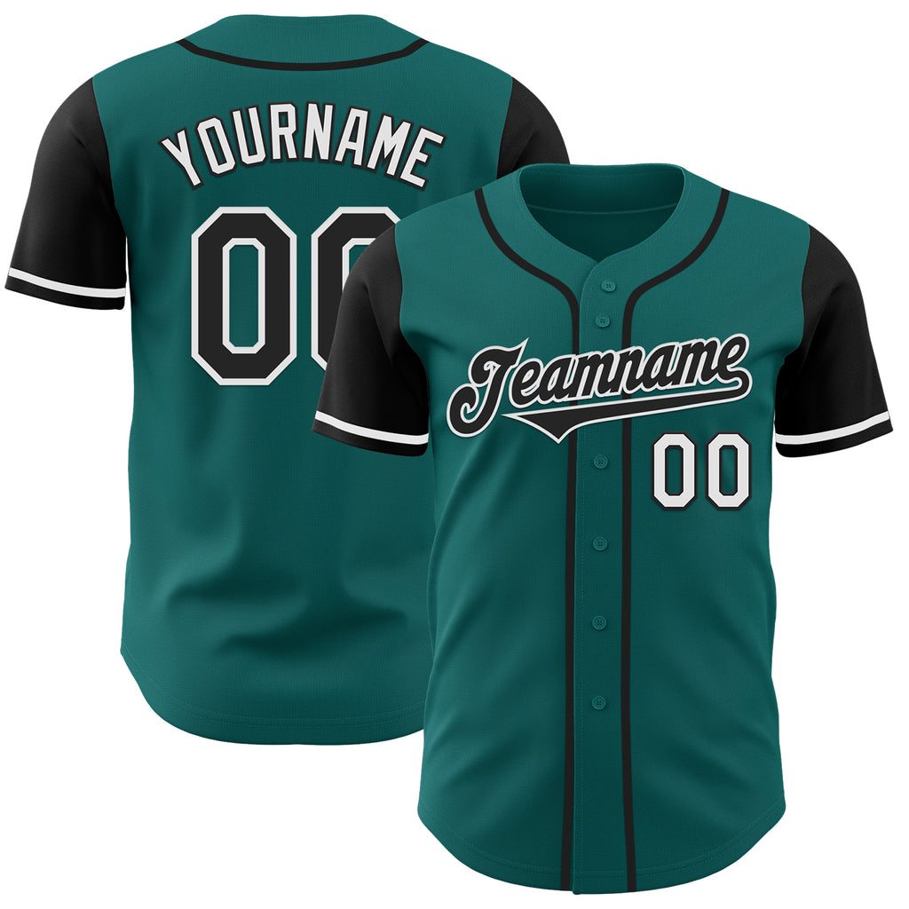 Custom Teal Black-White Authentic Two Tone Baseball Jersey