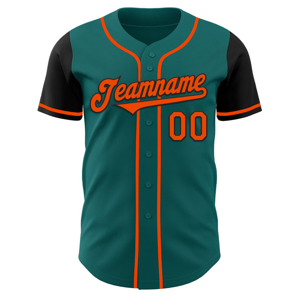 Custom Teal Orange-Black Authentic Two Tone Baseball Jersey