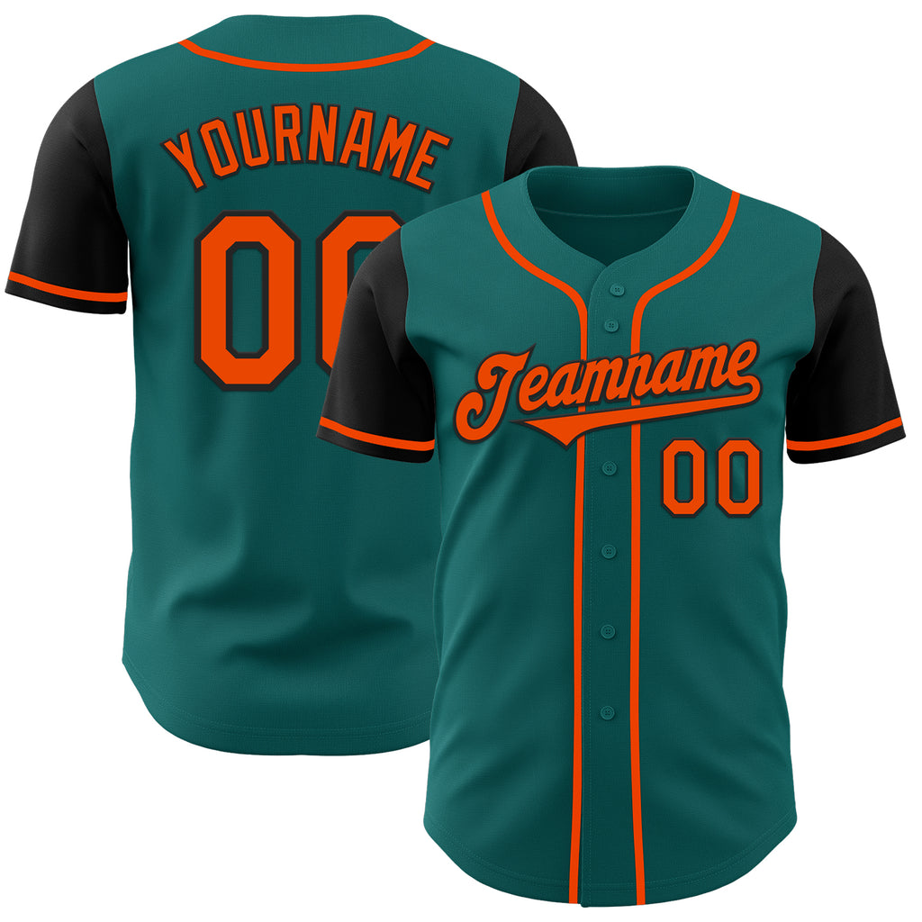 Custom Teal Orange-Black Authentic Two Tone Baseball Jersey