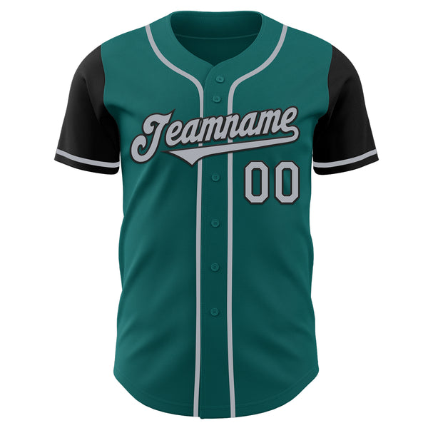 Custom Teal Gray-Black Authentic Two Tone Baseball Jersey