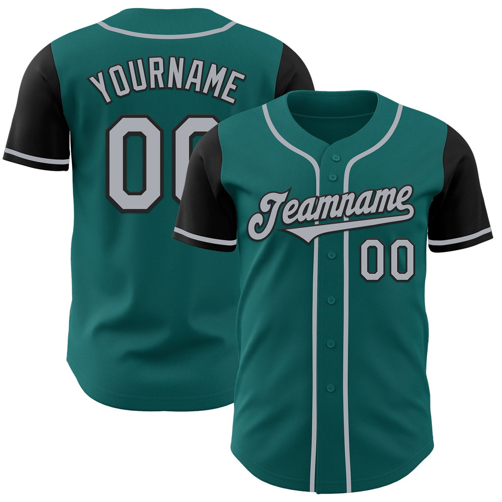 Custom Teal Gray-Black Authentic Two Tone Baseball Jersey