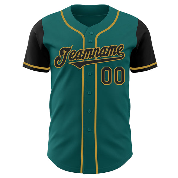 Custom Teal Black-Old Gold Authentic Two Tone Baseball Jersey