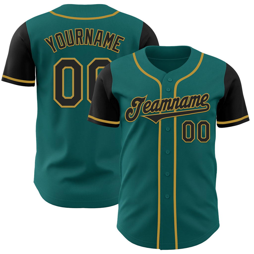 Custom Teal Black-Old Gold Authentic Two Tone Baseball Jersey