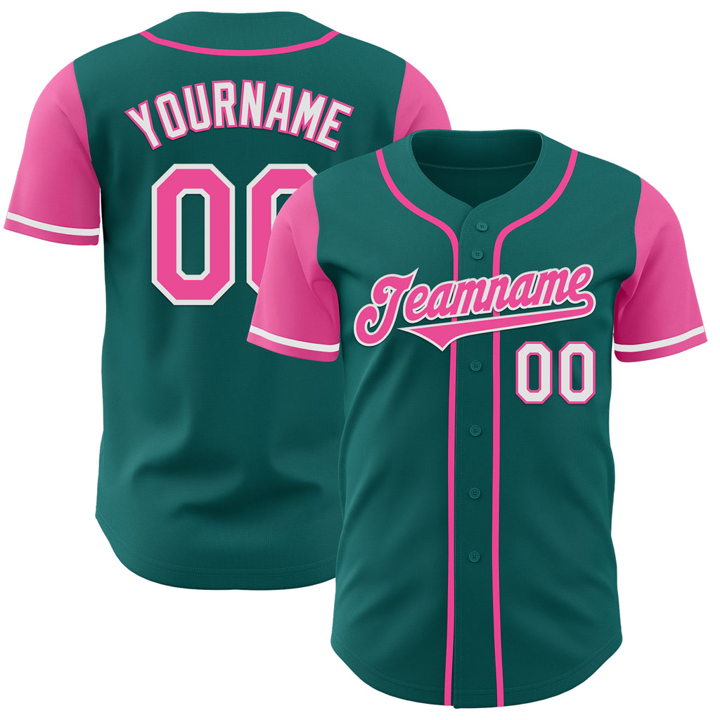 Custom Teal Pink-White Authentic Two Tone Baseball Jersey