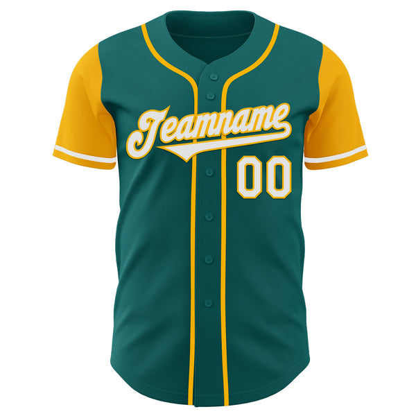 Custom Teal White-Gold Authentic Two Tone Baseball Jersey