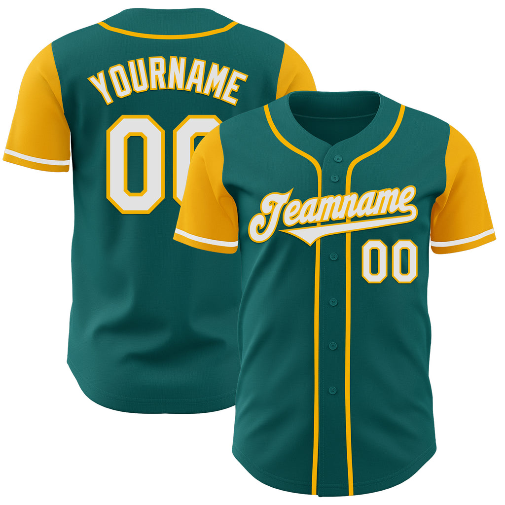 Custom Teal White-Gold Authentic Two Tone Baseball Jersey