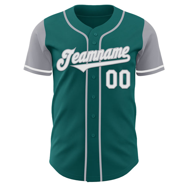 Custom Teal White-Gray Authentic Two Tone Baseball Jersey