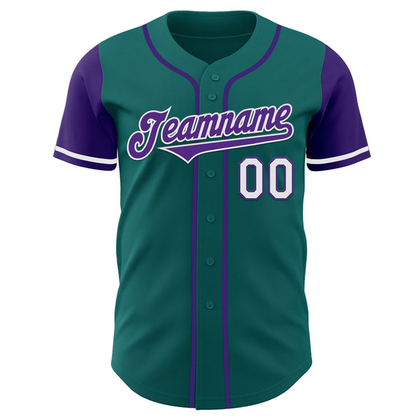 Custom Teal Purple-White Authentic Two Tone Baseball Jersey