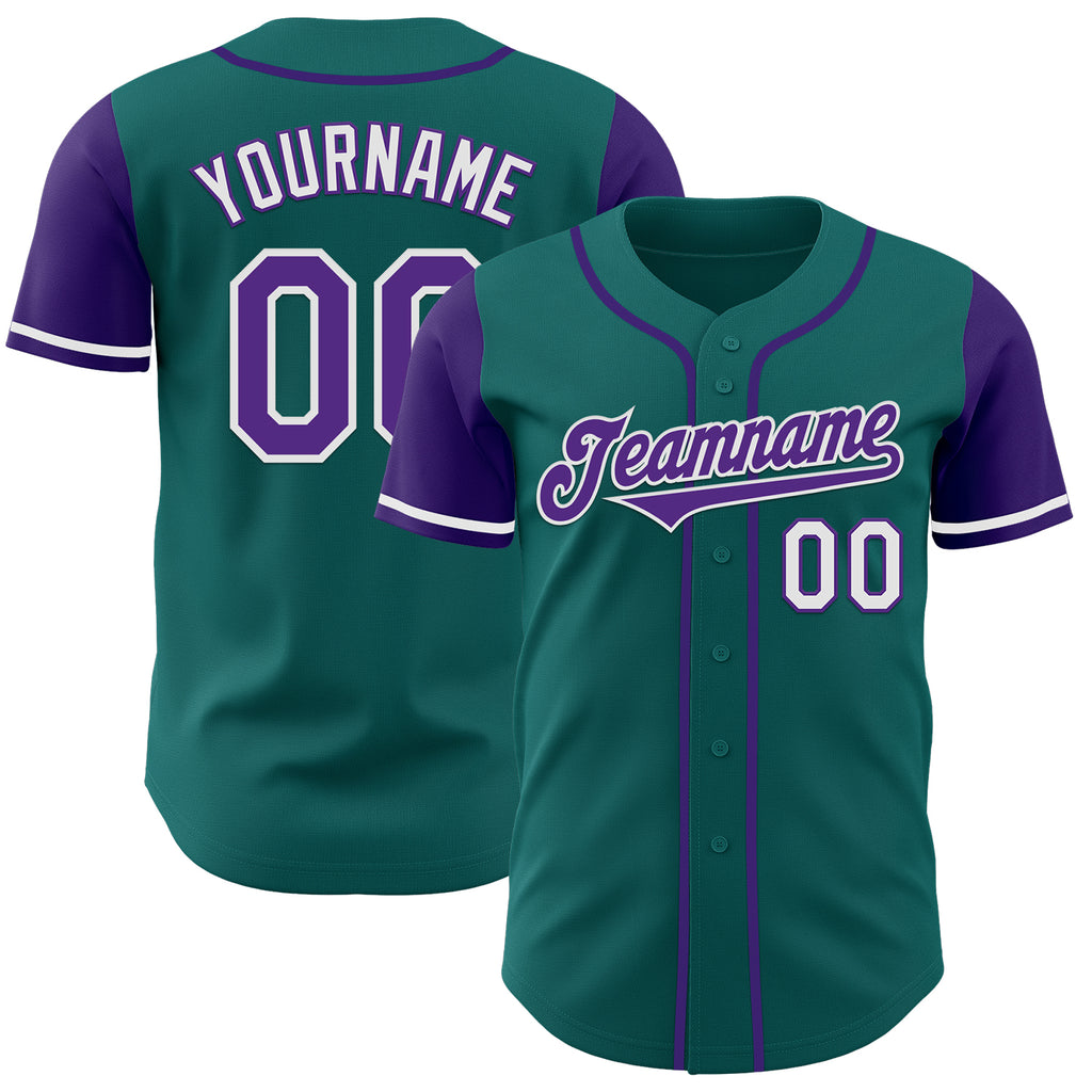 Custom Teal Purple-White Authentic Two Tone Baseball Jersey