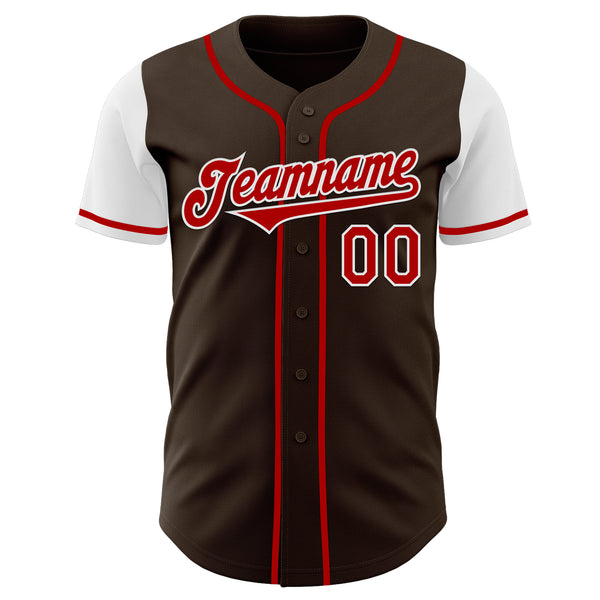 Custom Brown Red-White Authentic Two Tone Baseball Jersey