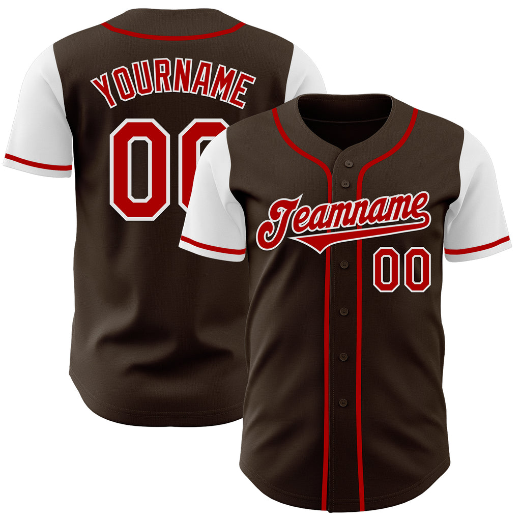 Custom Brown Red-White Authentic Two Tone Baseball Jersey