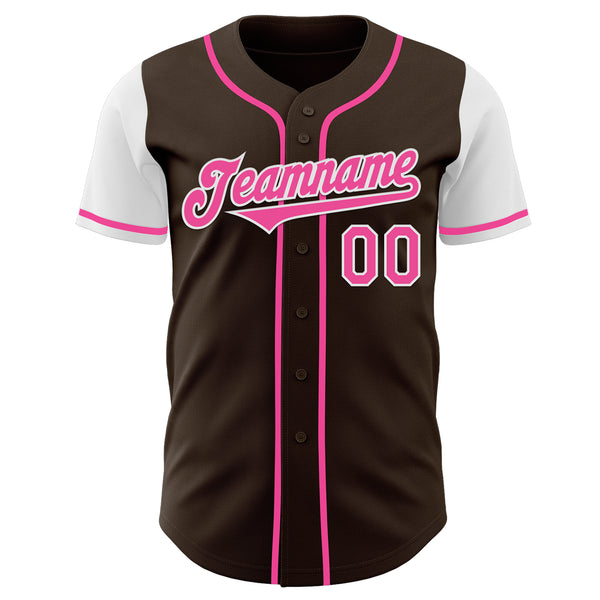 Custom Brown Pink-White Authentic Two Tone Baseball Jersey