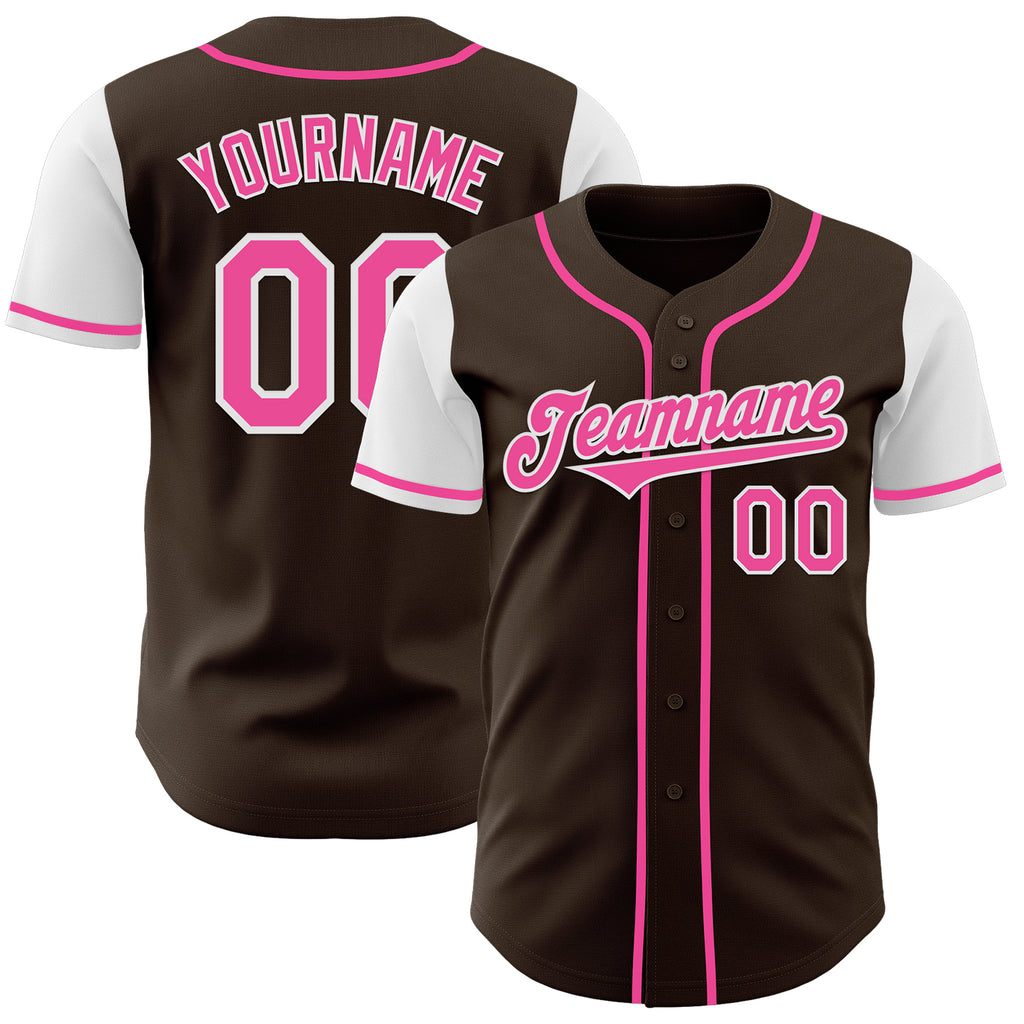 Custom Brown Pink-White Authentic Two Tone Baseball Jersey