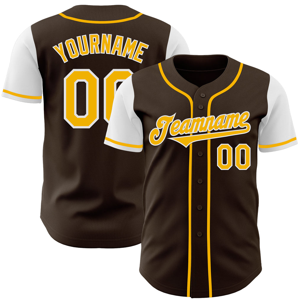 Custom Brown Gold-White Authentic Two Tone Baseball Jersey