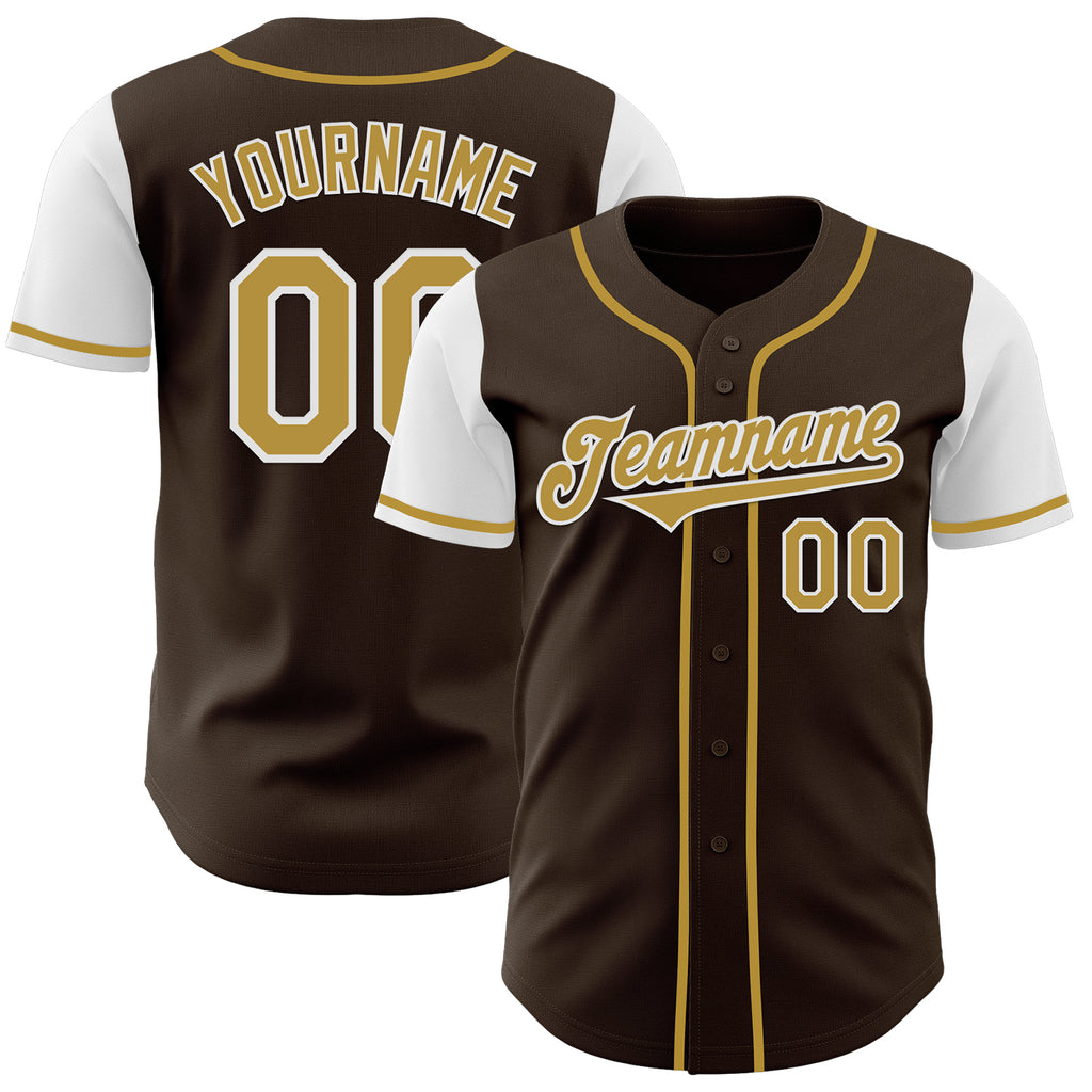 Custom Brown Old Gold-White Authentic Two Tone Baseball Jersey