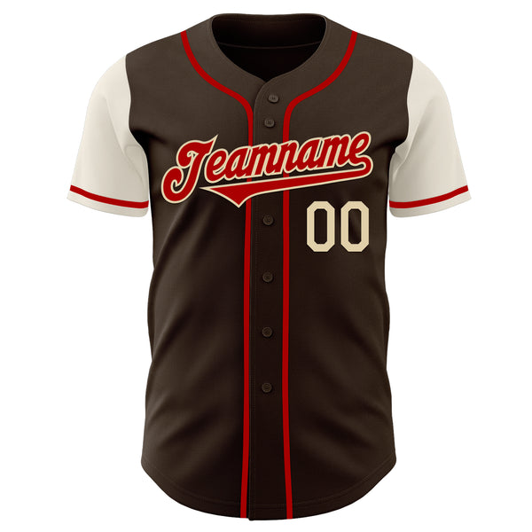 Custom Brown Red-Cream Authentic Two Tone Baseball Jersey