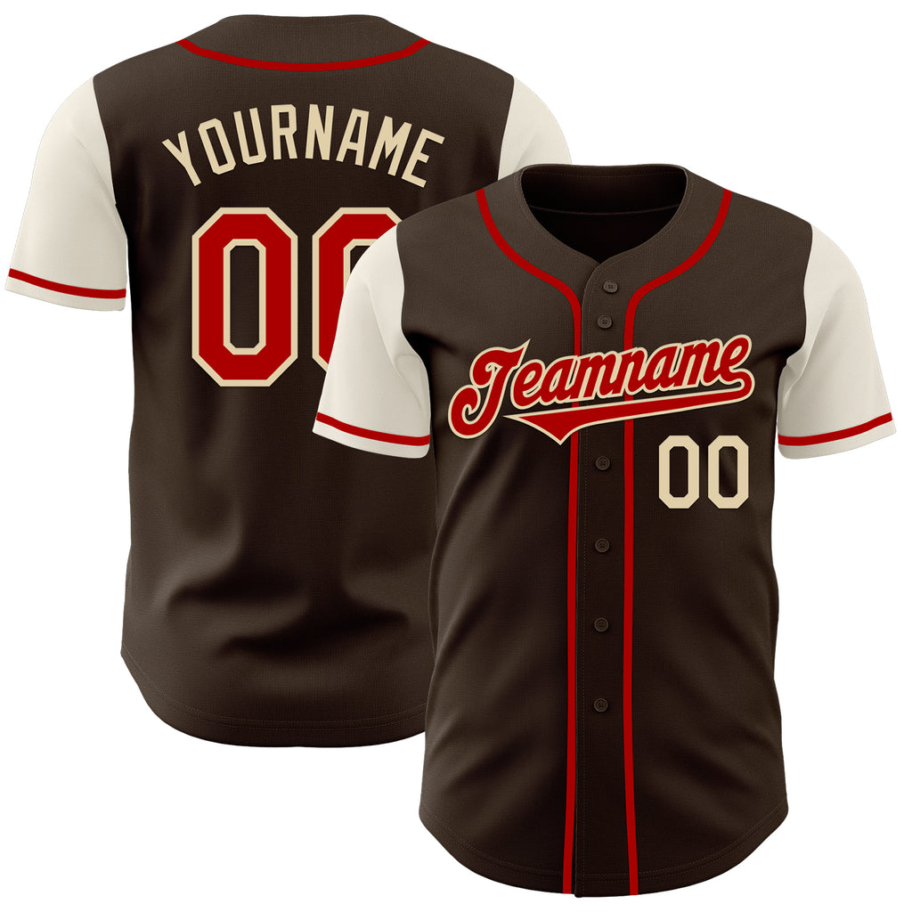 Custom Brown Red-Cream Authentic Two Tone Baseball Jersey