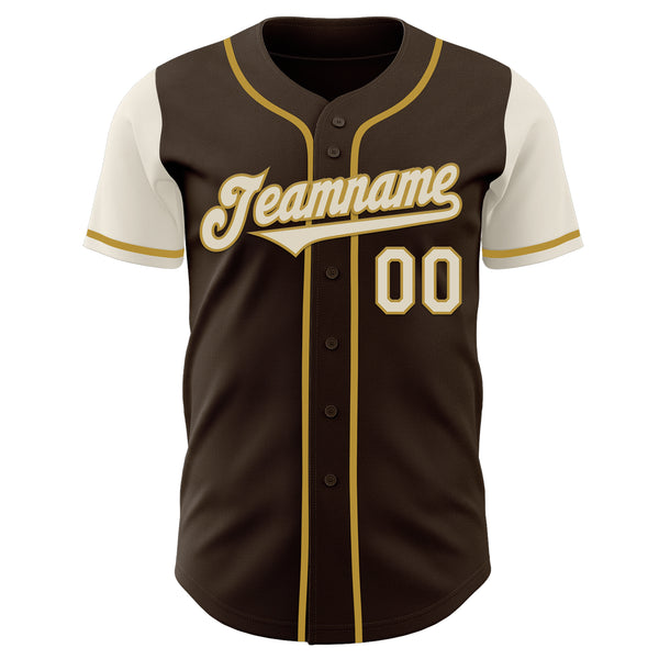 Custom Brown Cream-Old Gold Authentic Two Tone Baseball Jersey