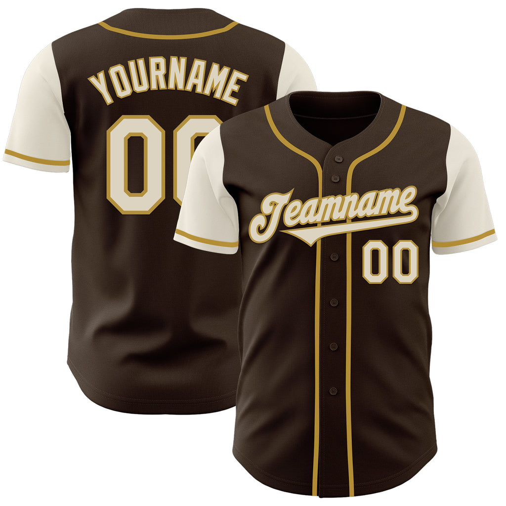 Custom Brown Cream-Old Gold Authentic Two Tone Baseball Jersey