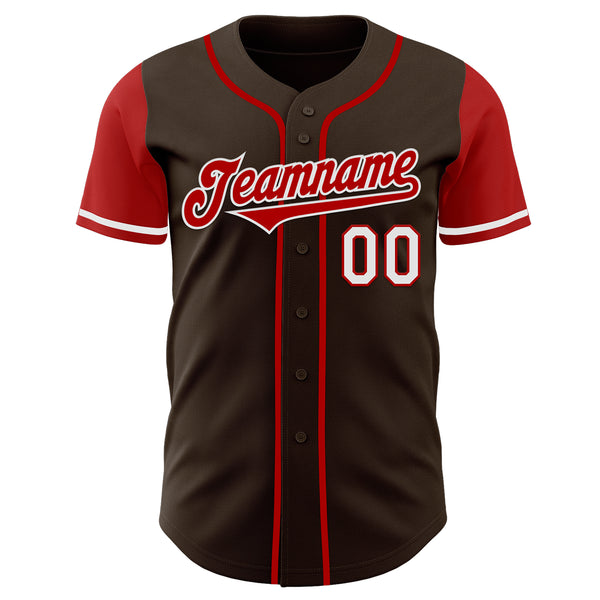 Custom Brown Red-White Authentic Two Tone Baseball Jersey