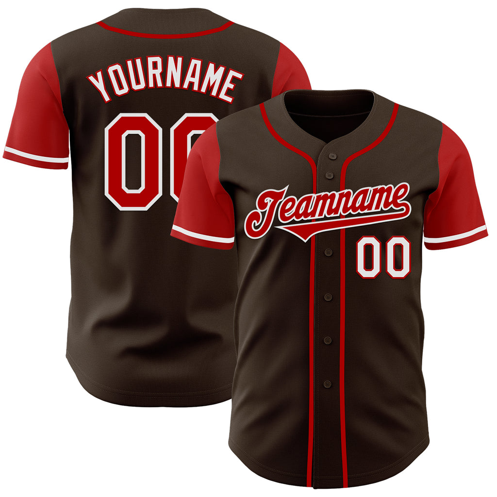 Custom Brown Red-White Authentic Two Tone Baseball Jersey