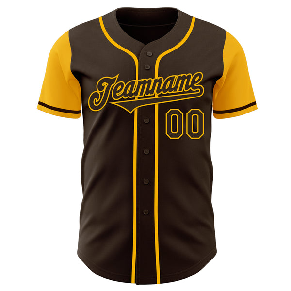 Custom Brown Gold Authentic Two Tone Baseball Jersey