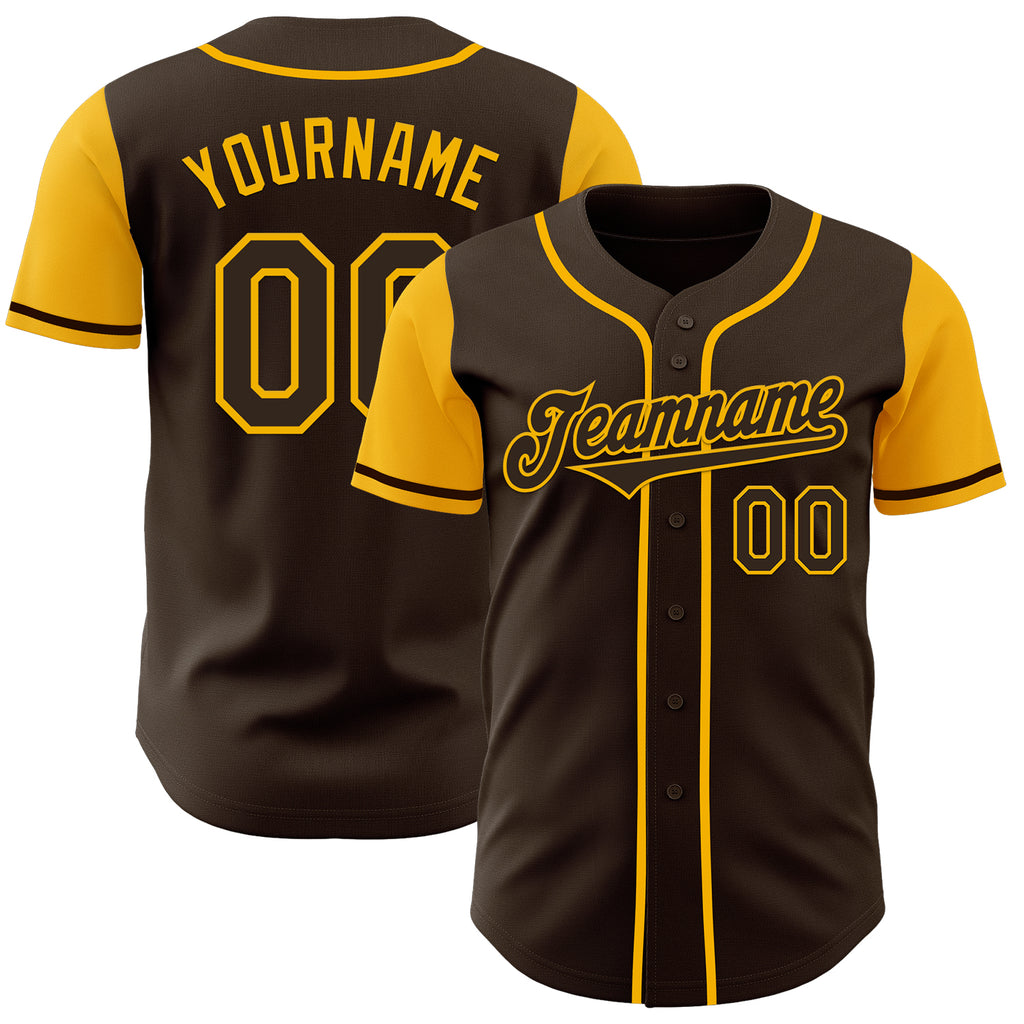 Custom Brown Gold Authentic Two Tone Baseball Jersey