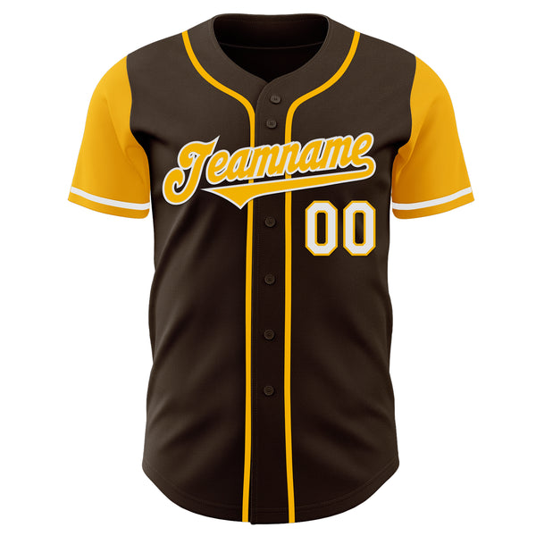 Custom Brown Gold-White Authentic Two Tone Baseball Jersey