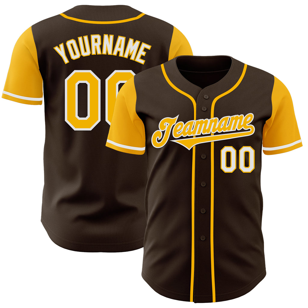 Custom Brown Gold-White Authentic Two Tone Baseball Jersey