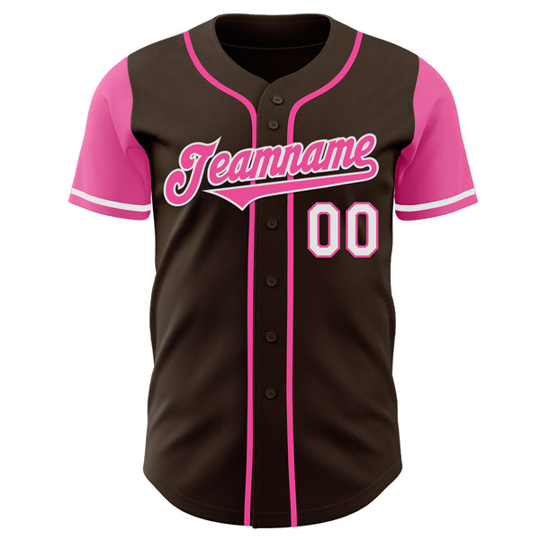 Custom Brown Pink-White Authentic Two Tone Baseball Jersey