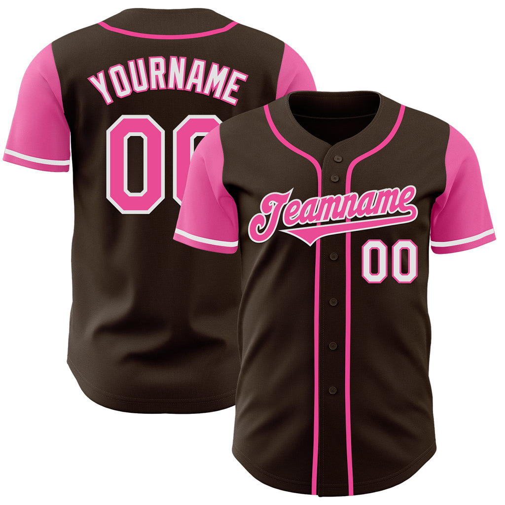 Custom Brown Pink-White Authentic Two Tone Baseball Jersey