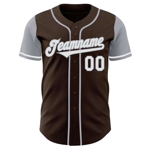 Custom Brown White-Gray Authentic Two Tone Baseball Jersey