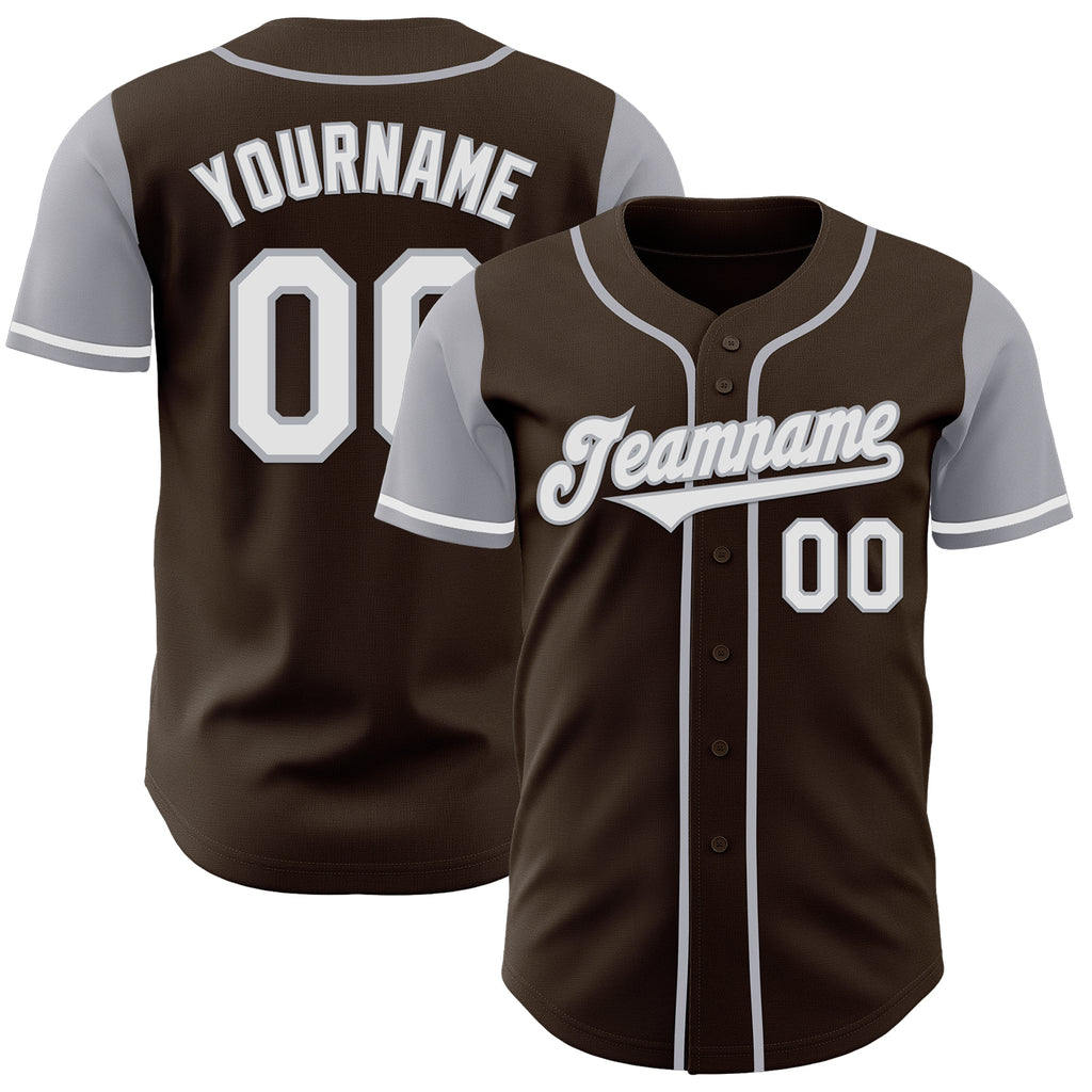 Custom Brown White-Gray Authentic Two Tone Baseball Jersey