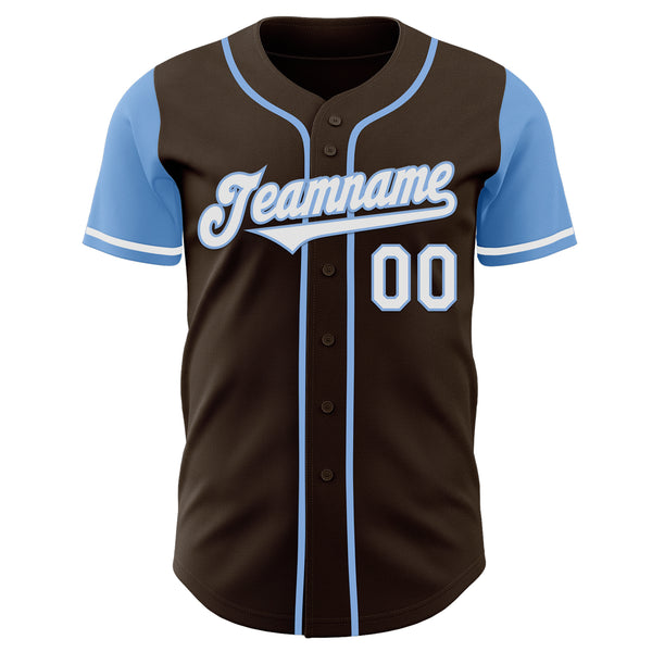 Custom Brown White-Light Blue Authentic Two Tone Baseball Jersey