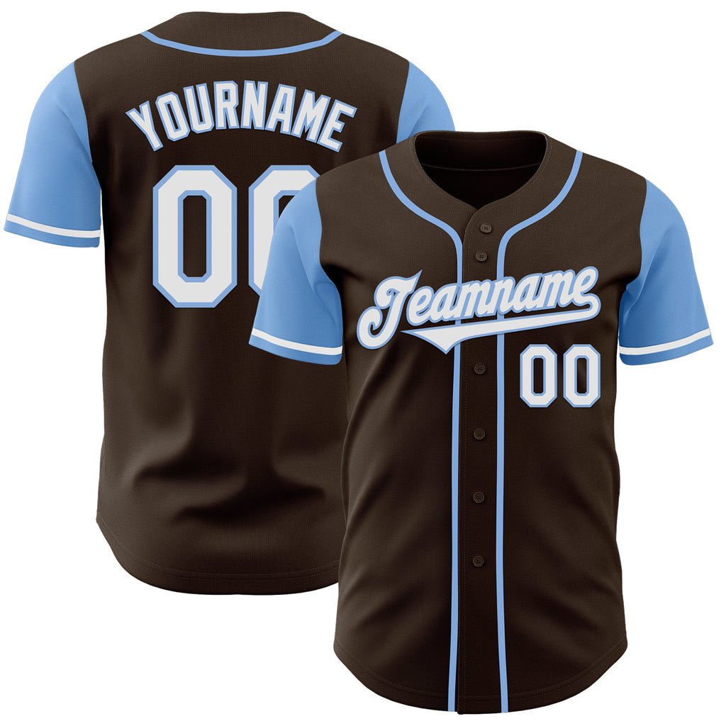 Custom Brown White-Light Blue Authentic Two Tone Baseball Jersey