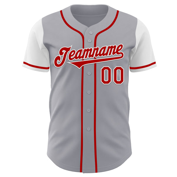 Custom Gray Red-White Authentic Two Tone Baseball Jersey