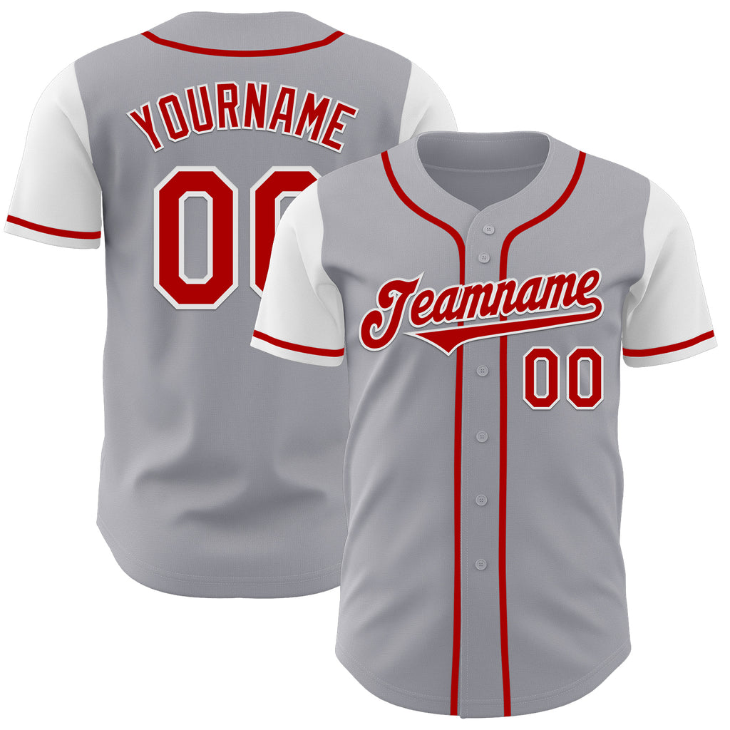 Custom Gray Red-White Authentic Two Tone Baseball Jersey