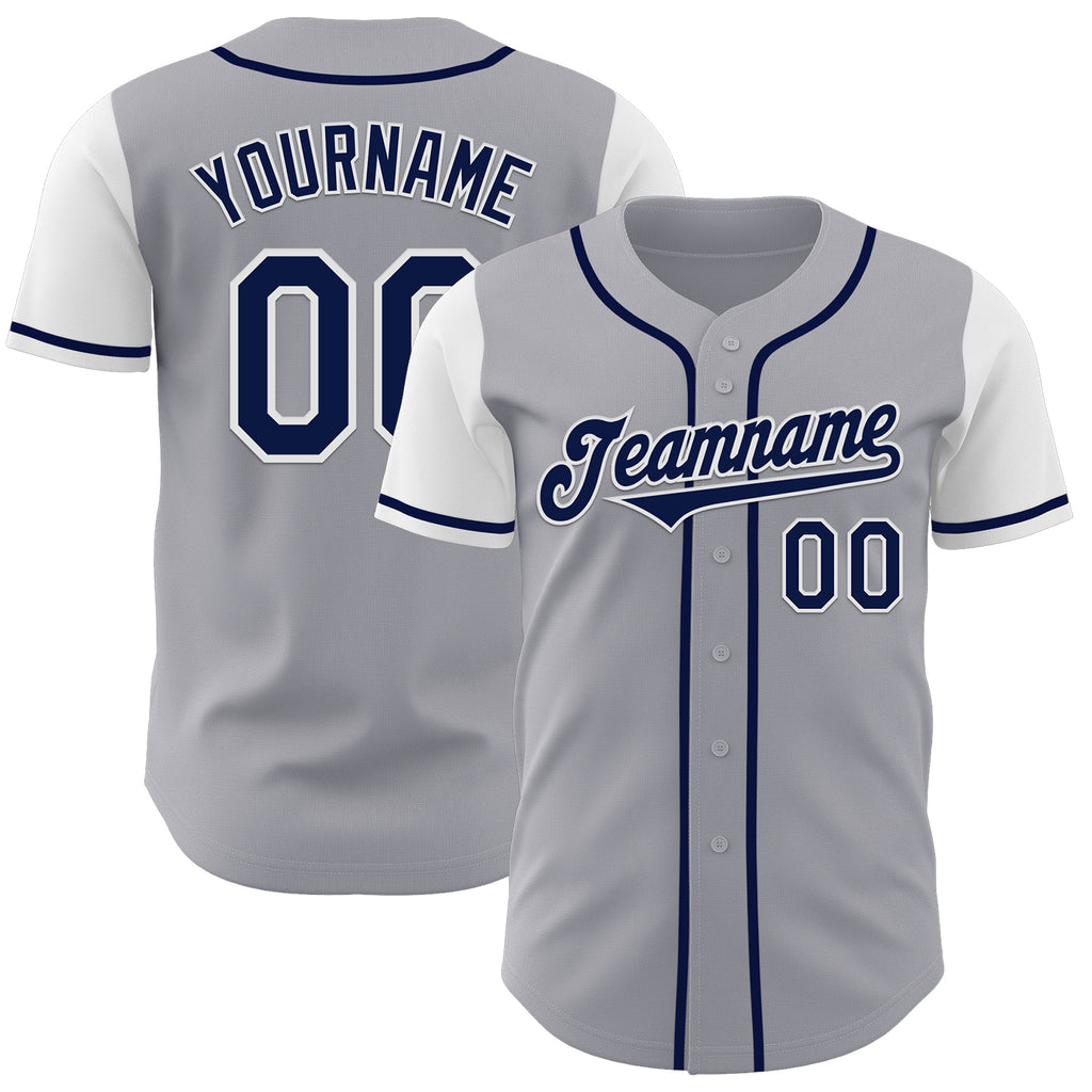 Custom Gray Navy-White Authentic Two Tone Baseball Jersey