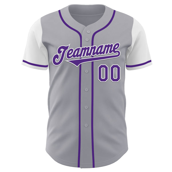 Custom Gray Purple-White Authentic Two Tone Baseball Jersey