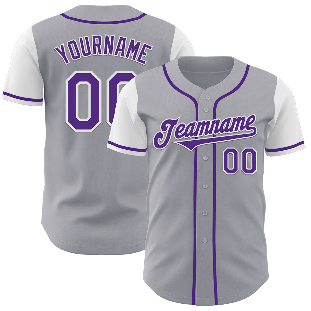 Custom Gray Purple-White Authentic Two Tone Baseball Jersey