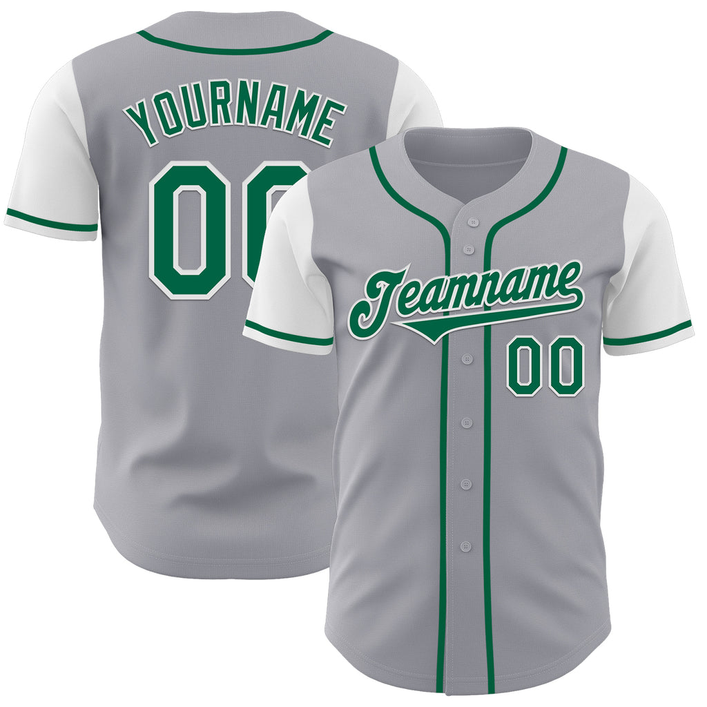 Custom Gray Kelly Green-White Authentic Two Tone Baseball Jersey