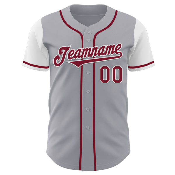 Custom Gray Crimson-White Authentic Two Tone Baseball Jersey