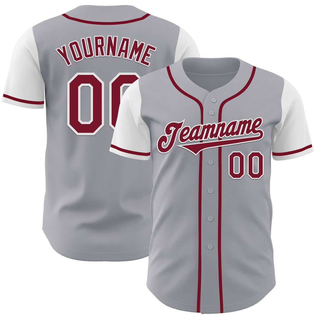 Custom Gray Crimson-White Authentic Two Tone Baseball Jersey