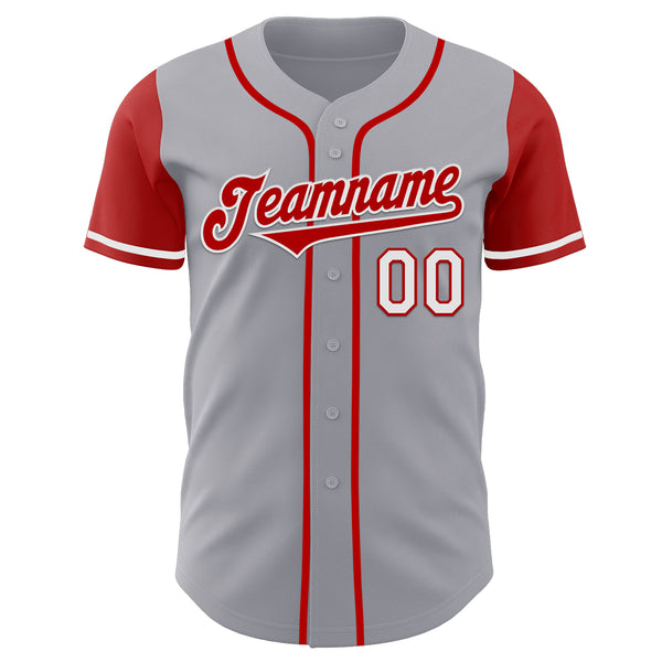 Custom Gray Red-White Authentic Two Tone Baseball Jersey