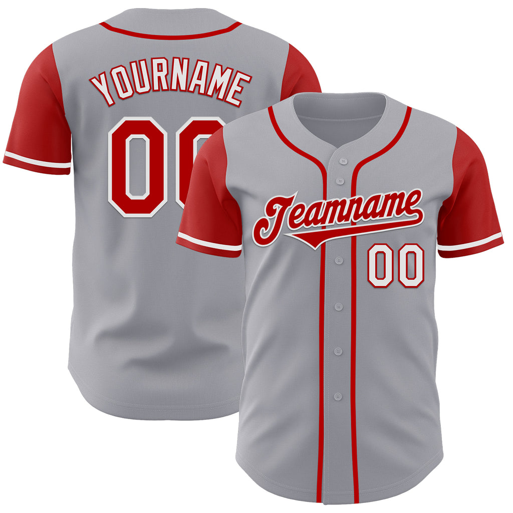 Custom Gray Red-White Authentic Two Tone Baseball Jersey