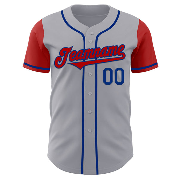 Custom Gray Red-Royal Authentic Two Tone Baseball Jersey