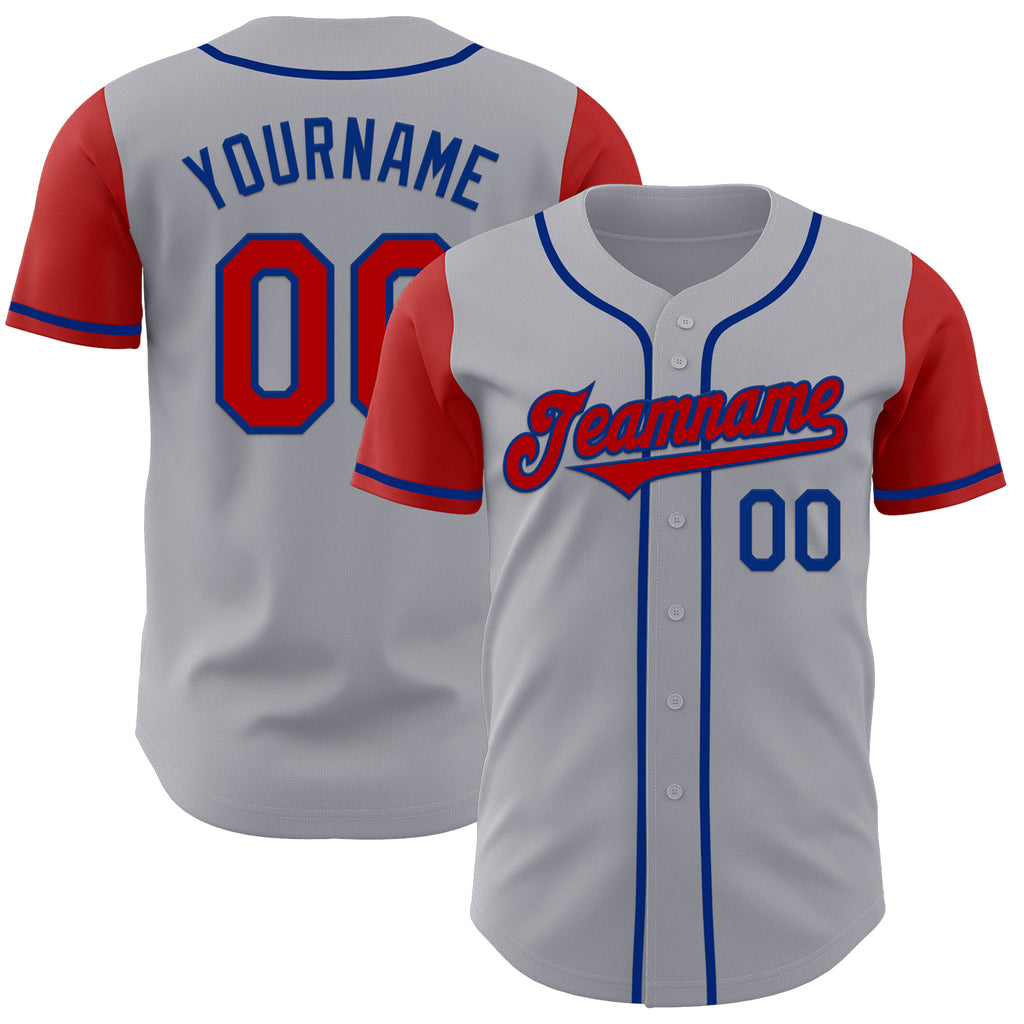 Custom Gray Red-Royal Authentic Two Tone Baseball Jersey