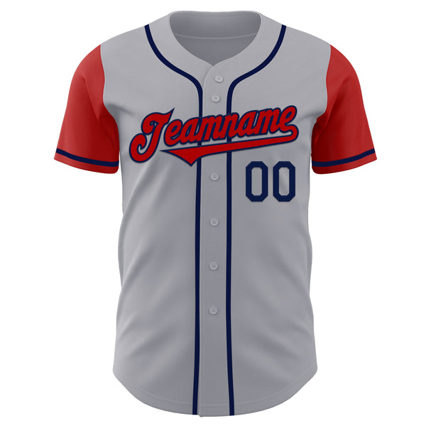 Custom Gray Red-Navy Authentic Two Tone Baseball Jersey