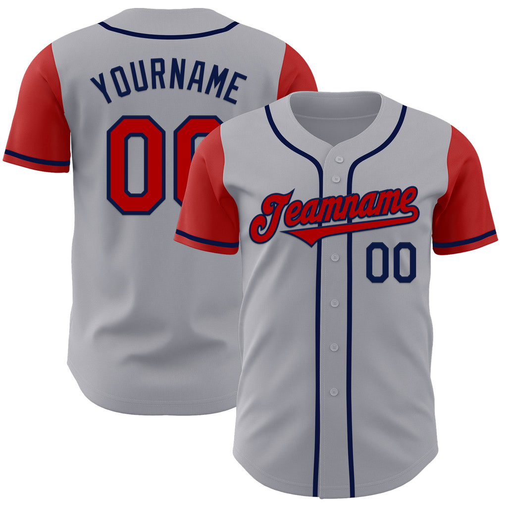 Custom Gray Red-Navy Authentic Two Tone Baseball Jersey